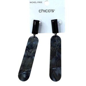 Chicos Long Dangle Earrings Nickel Free Black/Gray Resin With Black Stud Posts